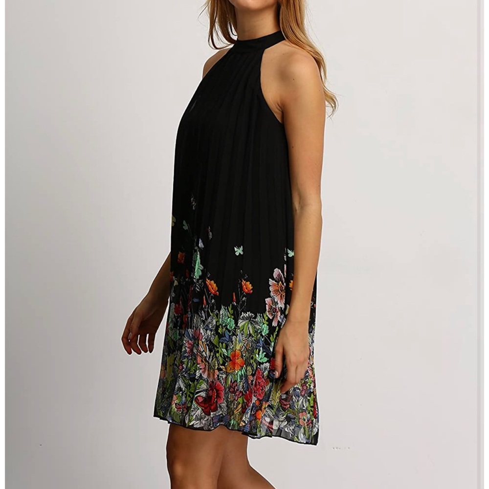 Floral Summer Sleeveless Halter Neck Black Dress - Picture 5 of 11